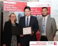 Leo Xu in the centre with Justin Tan, PPASA President (right) and Professor Joanne Magee, Undergraduate Program Director